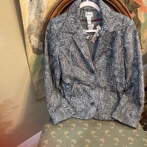 Chico’s size 1=M 8-10 dressy gray w silver jacket